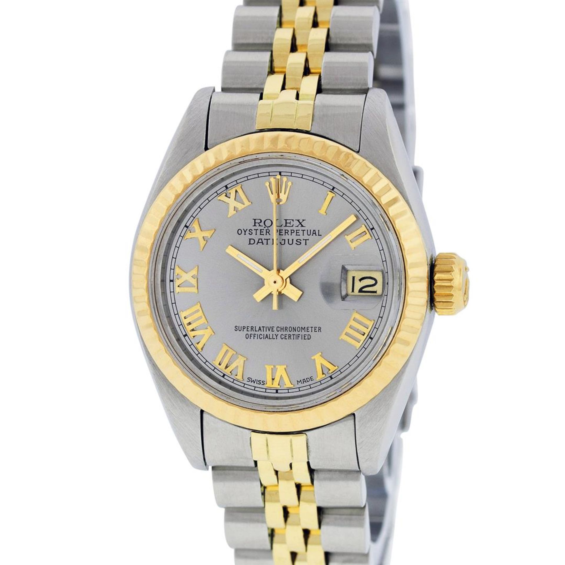 Rolex Ladies 2 Tone Yellow Gold & Stainless Steel Slate Grey Roman Datejust Wris - Image 3 of 9