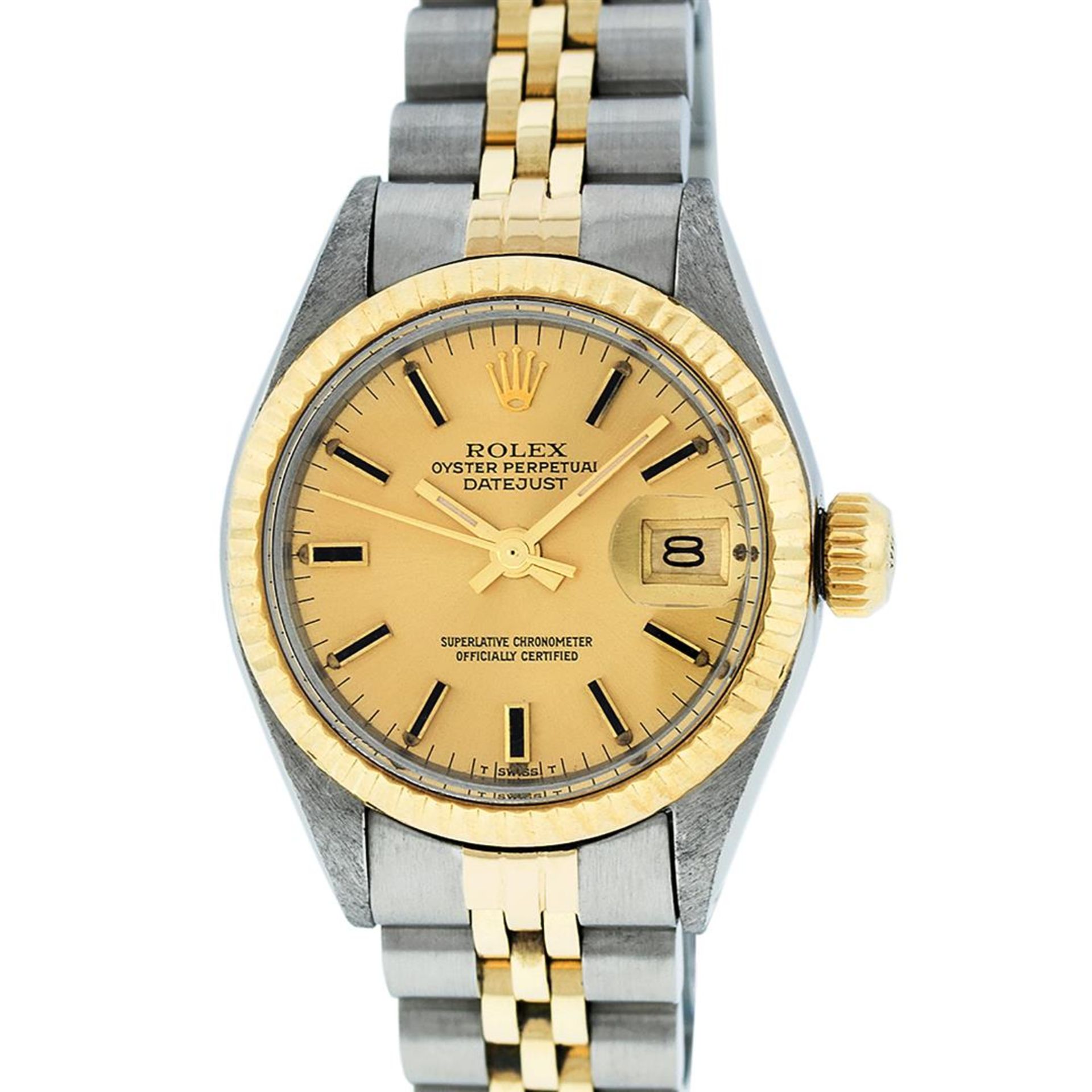 Rolex Ladies 2 Tone Champagne Index 26MM Oyster Perpetual Datejust Wristwatch