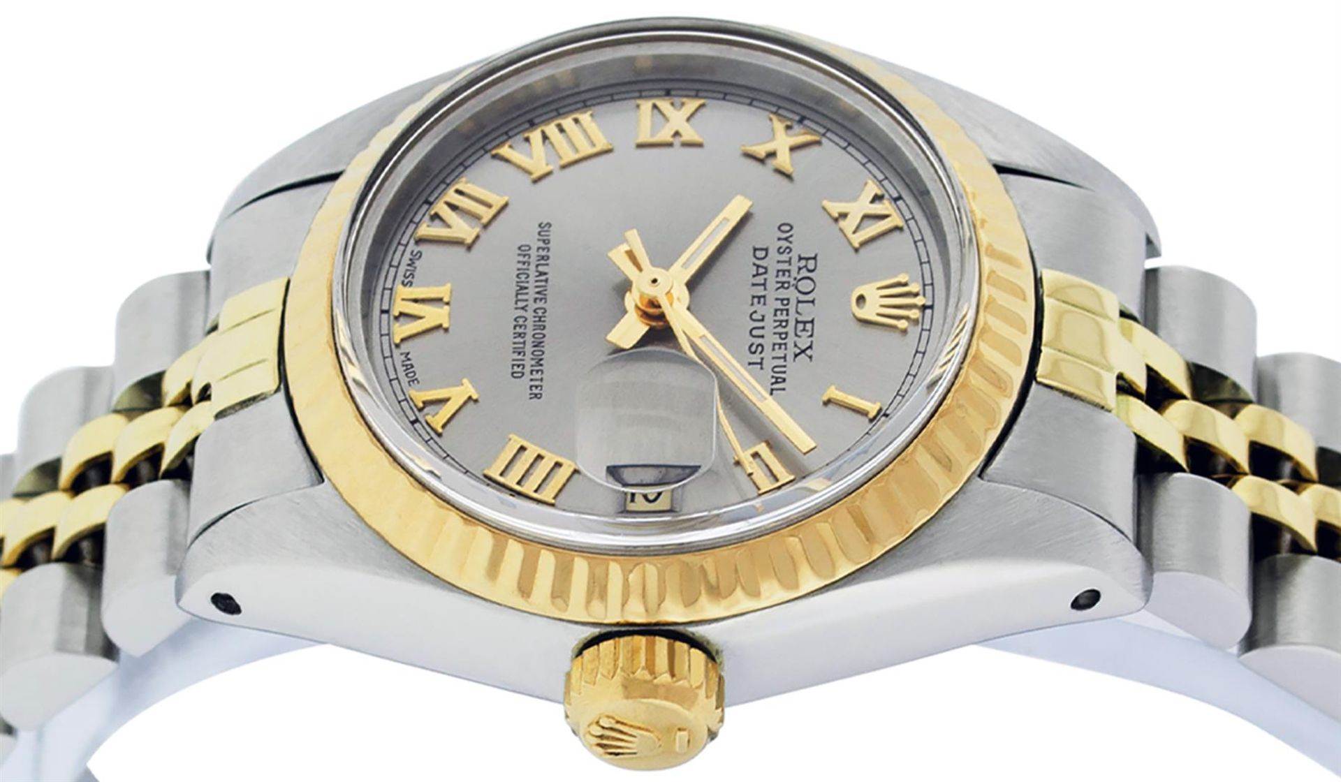 Rolex Ladies 2 Tone Yellow Gold & Stainless Steel Slate Grey Roman Datejust Wris - Image 8 of 9