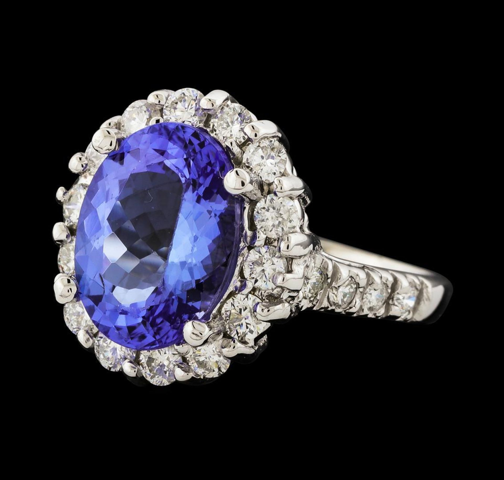 4.13 ctw Tanzanite and Diamond Ring - 14KT White Gold