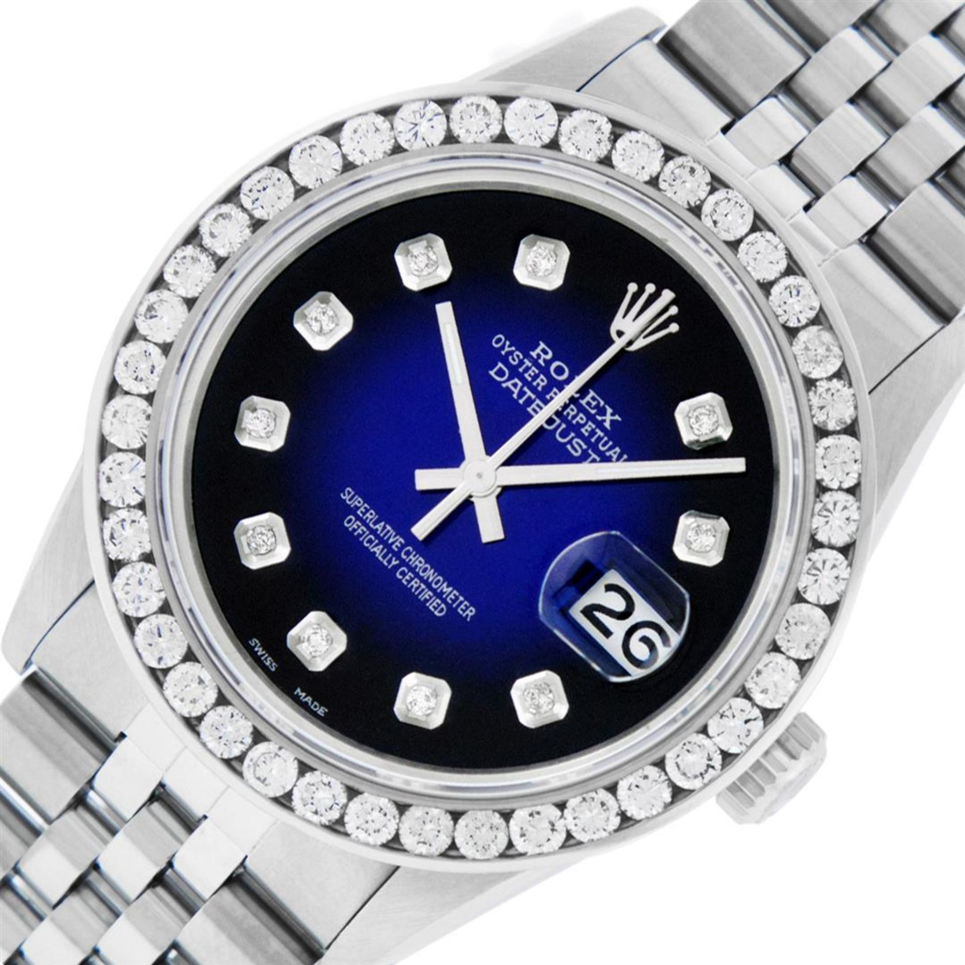 Rolex Mens Stainless Steel Blue Vignette 3 ctw Diamond Datejust Wristwatch - Image 2 of 9
