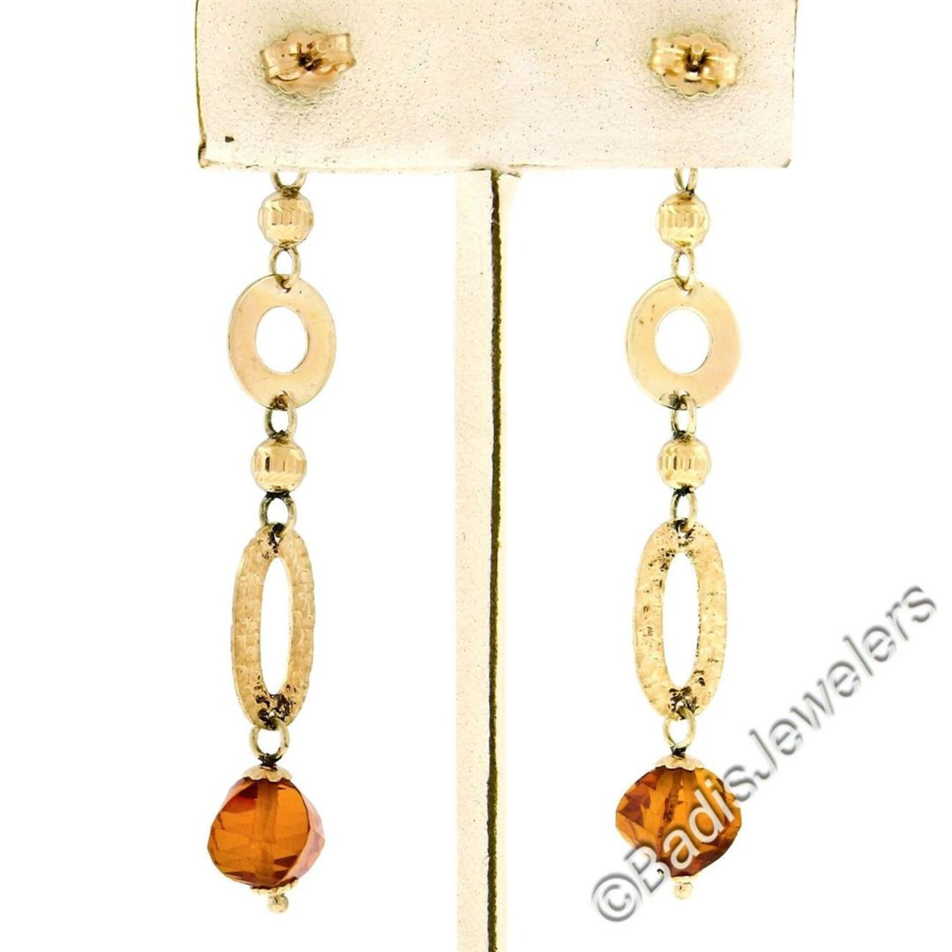14kt Yellow Gold Polished and Textured Link Briolette Bead Citrine Dangle Earrin - Image 5 of 6