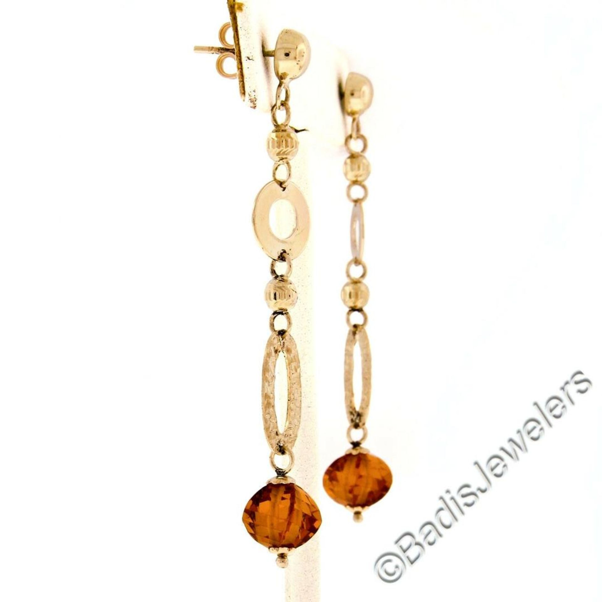 14kt Yellow Gold Polished and Textured Link Briolette Bead Citrine Dangle Earrin - Image 4 of 6