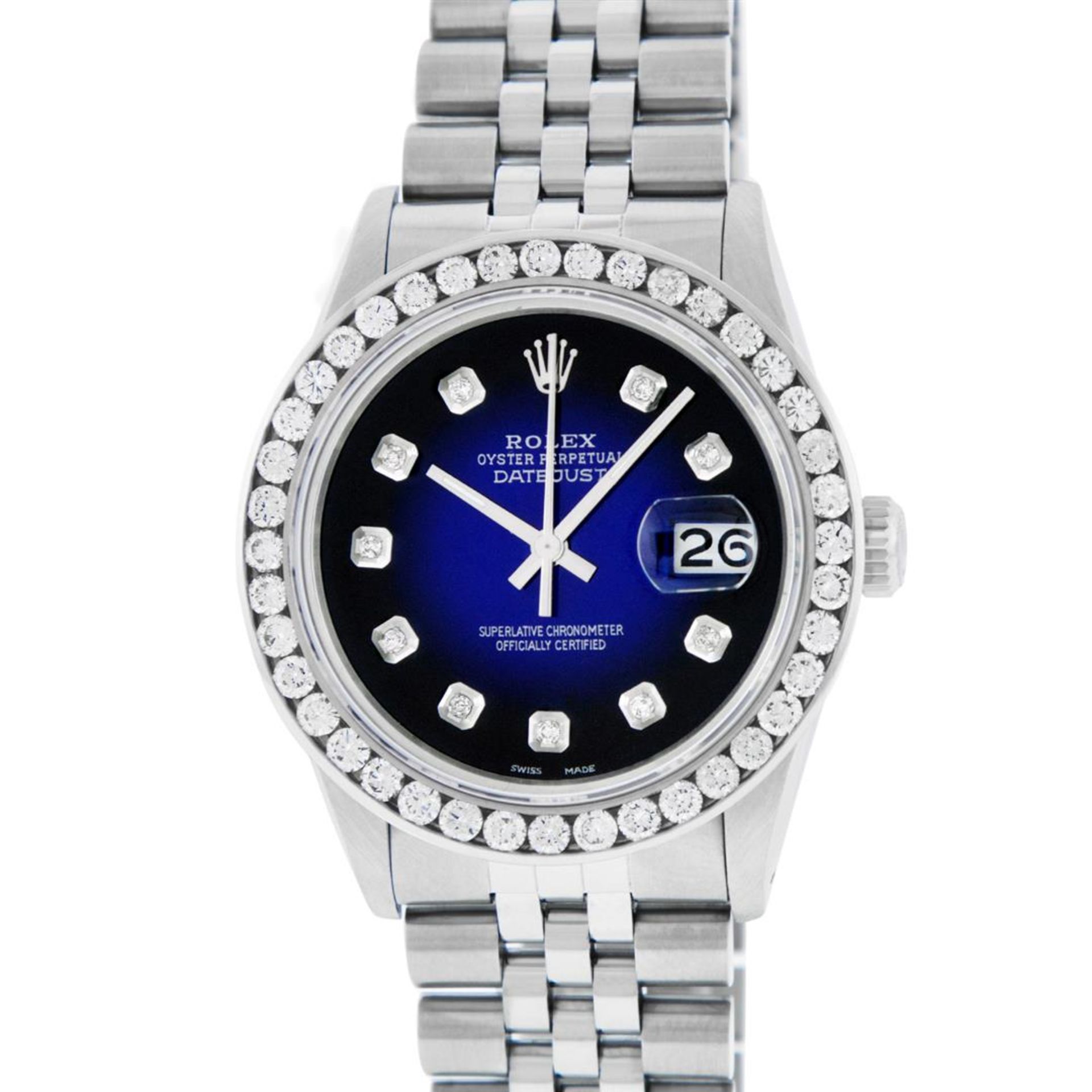 Rolex Mens Stainless Steel Blue Vignette 3 ctw Diamond Datejust Wristwatch - Image 3 of 9
