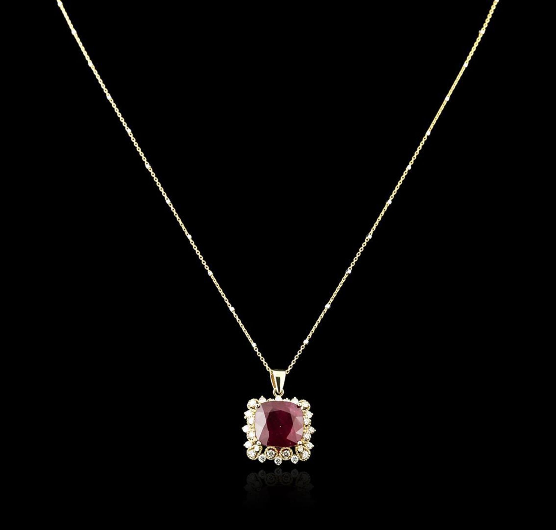 14KT Yellow Gold 9.97 ctw Ruby and Diamond Pendant With Chain - Image 2 of 3