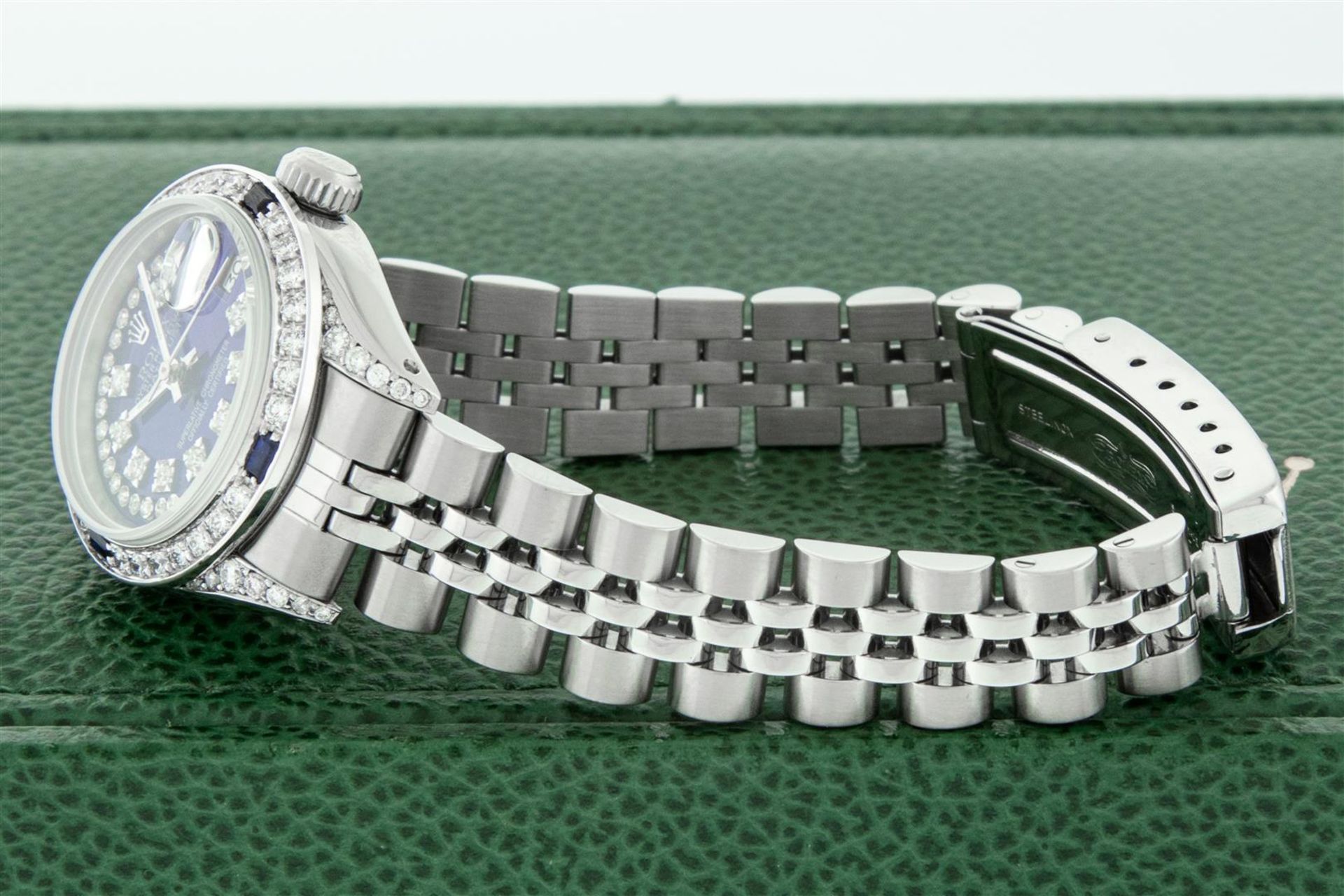 Rolex Ladies Stainless Steel Diamond Lugs Royal Blue String VVS Diamond Datejust - Image 6 of 9