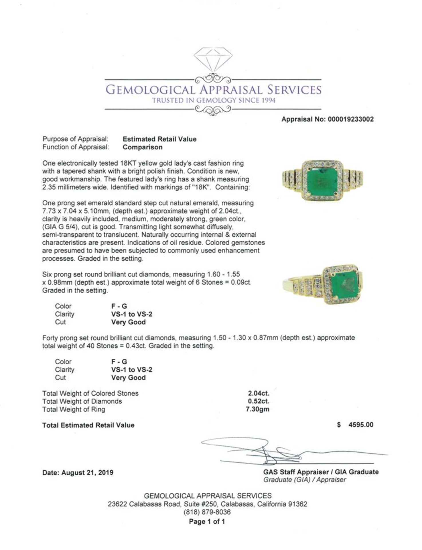 2.56 ctw Emerald and Diamond Ring - 18KT Yellow Gold - Image 5 of 5