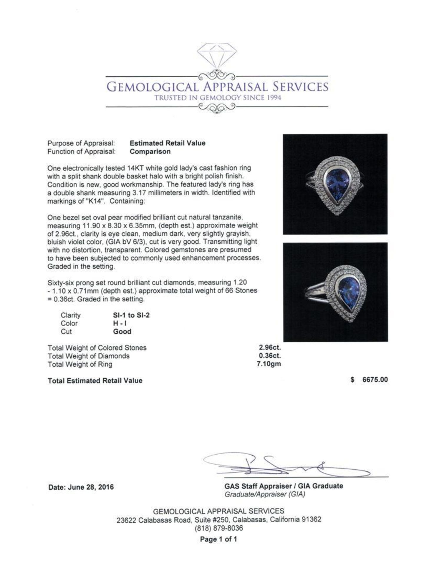 2.96 ctw Tanzanite and Diamond Ring - 14KT White Gold - Image 5 of 5