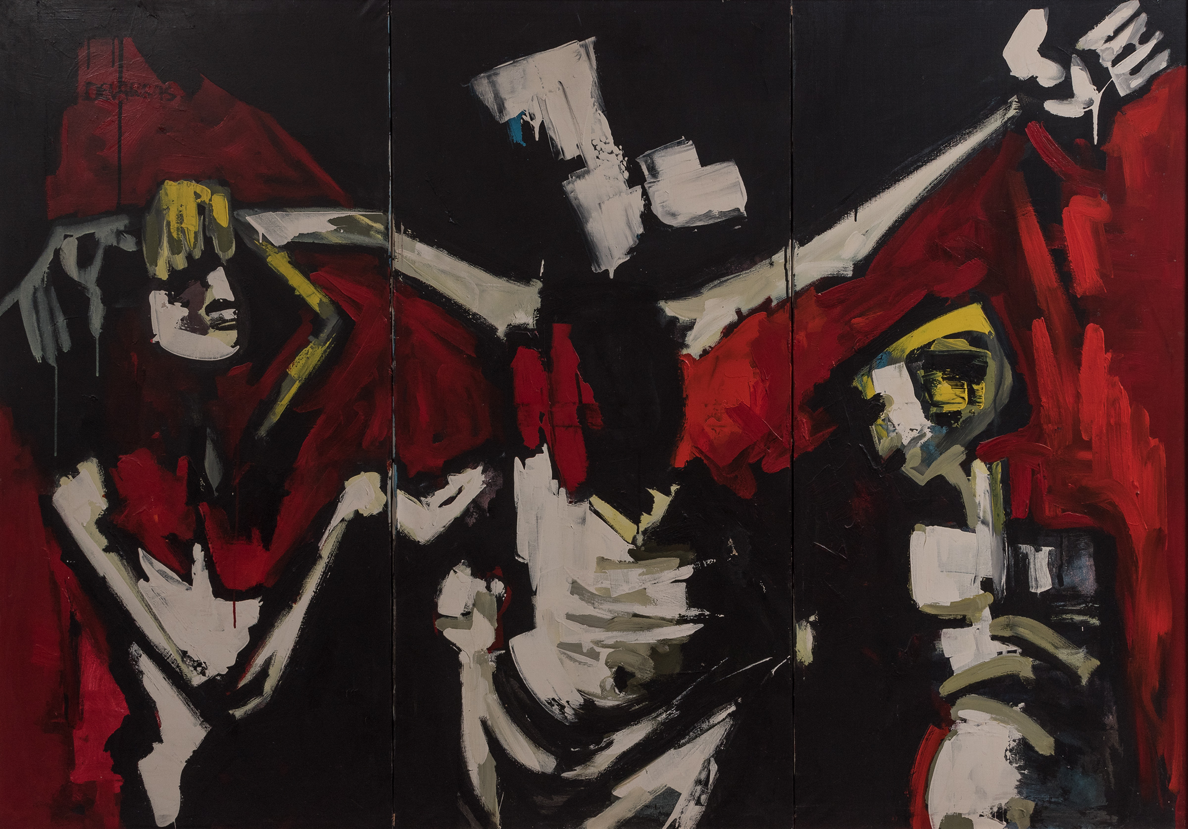 RAMÓN DE VARGAS LEZAMA (Getxo, 1934). "Crucifixion", 1970. Oil on canvas. Triptych. Work