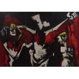 RAMÓN DE VARGAS LEZAMA (Getxo, 1934). "Crucifixion", 1970. Oil on canvas. Triptych. Work