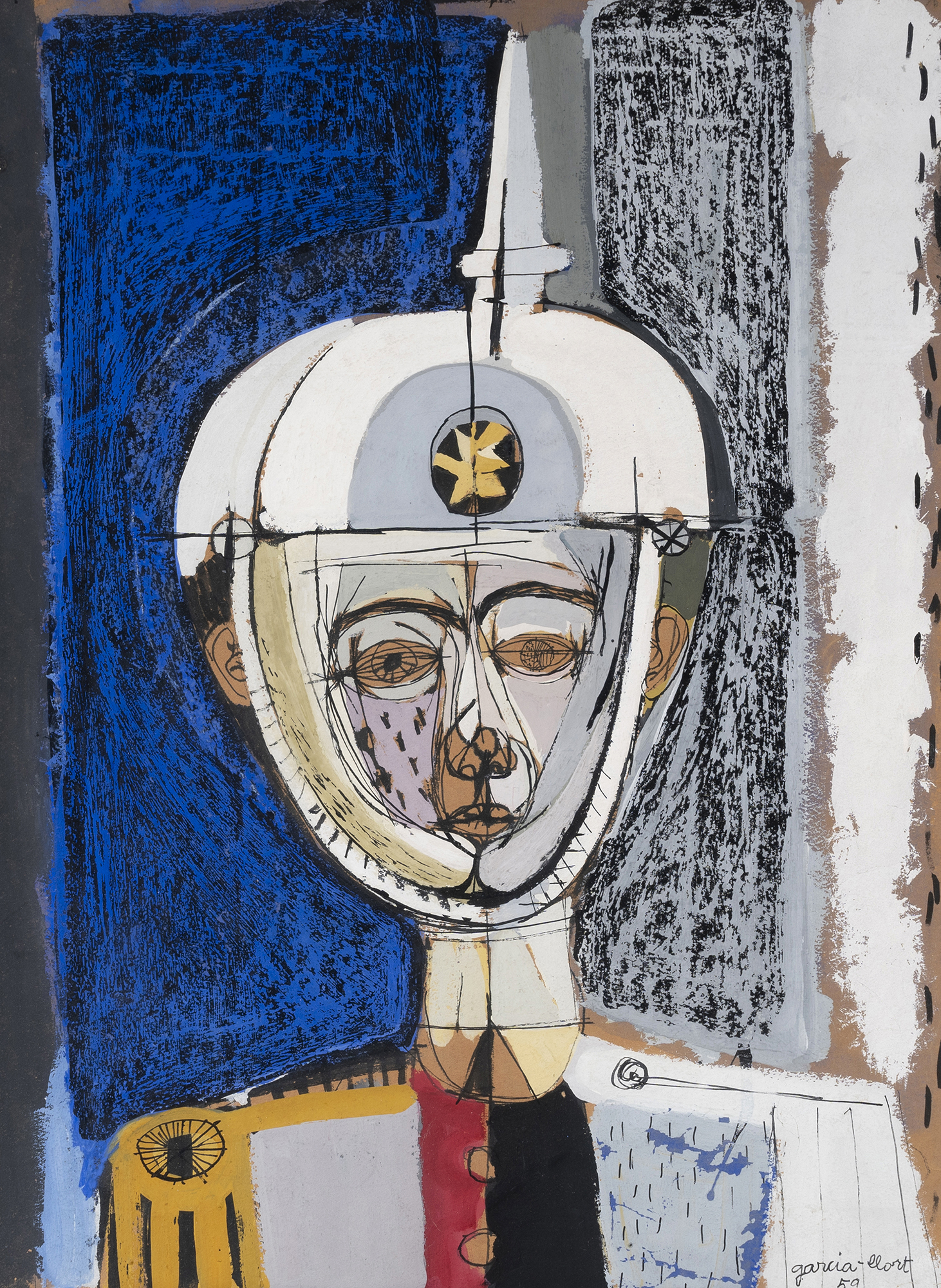 JOSEP GARCÍA LLORT (Barcelona, 1921-2003). "Soldier", 1959. Oil on cardboard. Signed and dated in