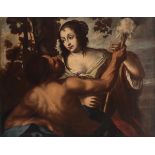 Italian school; mid-seventeenth century. "Hercules and Omphale". Oil on canvas. Relined. Presents