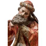 Andalusian school; circa 1760. "Saint Joachim". Carved, polychromed and stewed wood. Vitreous