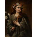 Sevillian school, late seventeenth century. "Saint Rosalia". Oil on canvas. Size: 70 x 52 cm; 83 x