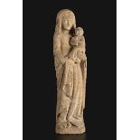 Gothic sculpture, XV century. Stone. Measurements: 62 x 14,5 x 11 cm. At first, the representation