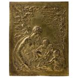 Italian school; XVII century. "Madonna and Child with St. John Child", Gilded bronze. Measures: 22 x