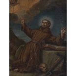 Italian school; XVII century. "St. Francis of Assisi in ecstasy". Oil on copper. It presents faults,