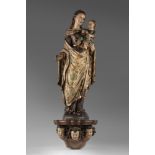 Spanish School, XVIII century. "Virgin and Child. Polychrome carving. Wooden base. Measures: 97 x 36