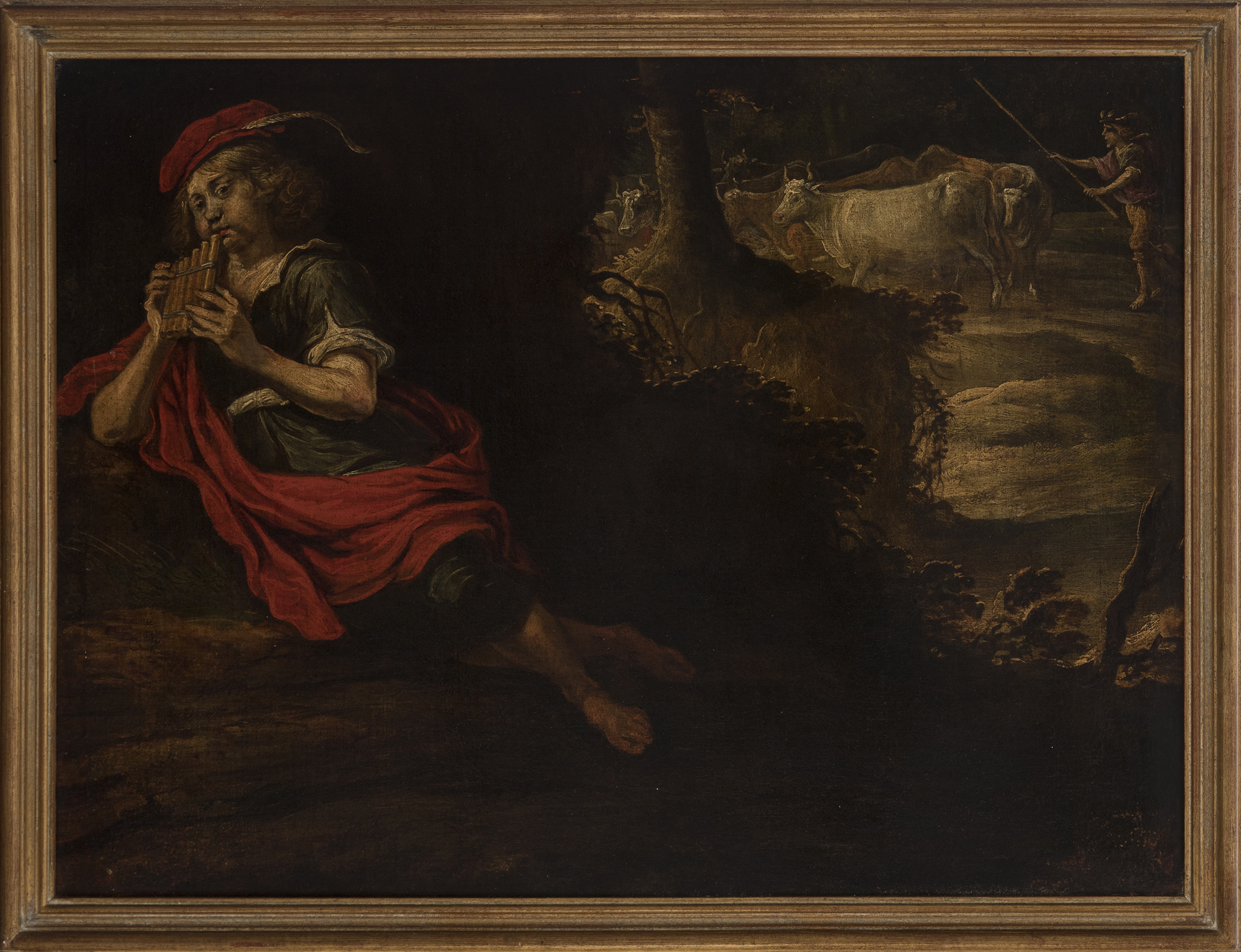 Flemish school; Last third of the XVII century. "Shepherd with pan flute". Oil on canvas. Relined.