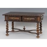 Table; Portugal, XVIII and XX centuries. Rosewood veneer. It has drawers remade in the twentieth