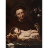 Neapolitan school; XVII century. "St. Dominic with Child". Oil on canvas. Size: 81 x 63 cm. The