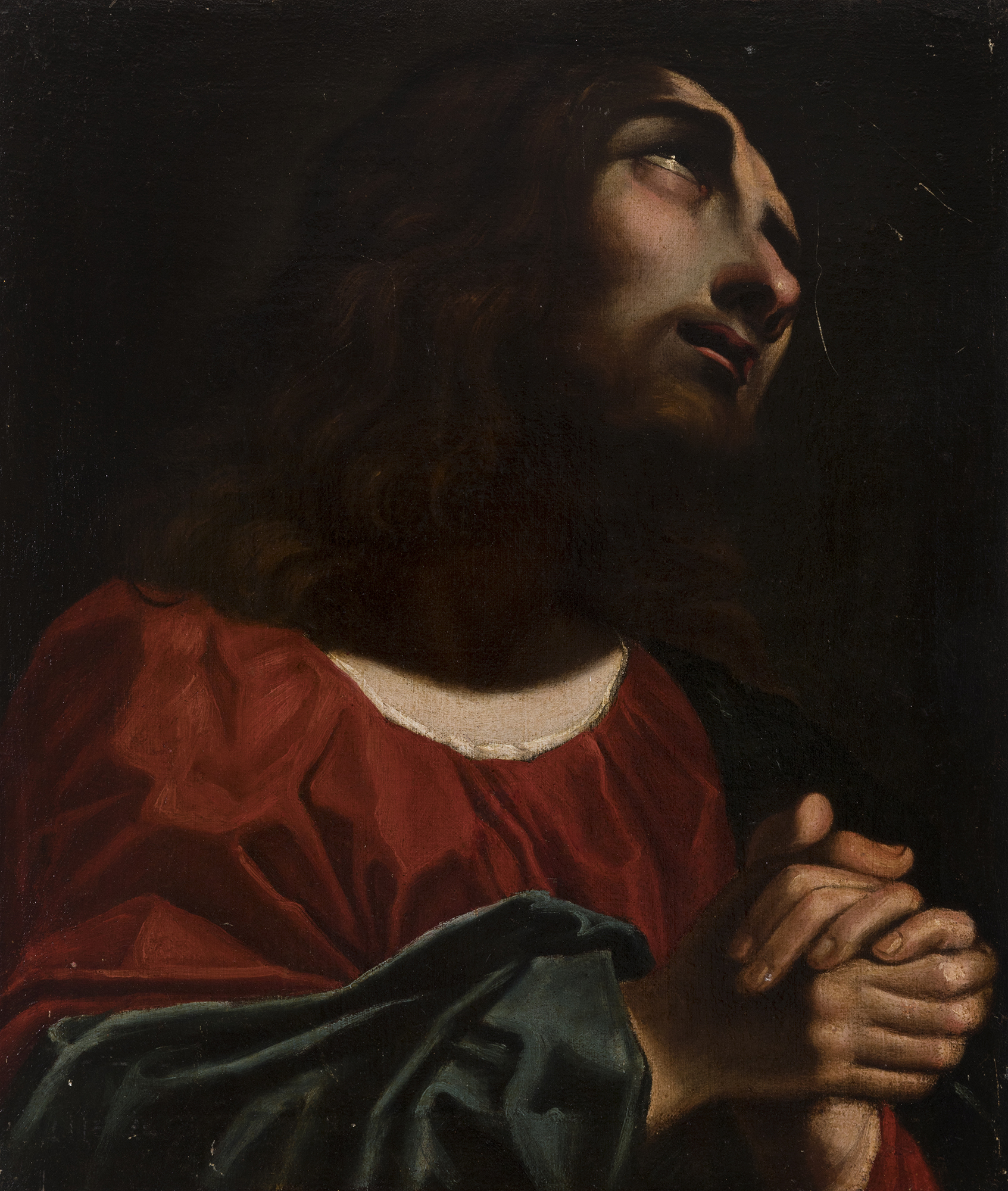 Italian school; 17th century. "Christ in prayer". Oil on canvas. Relined. It has repainting and