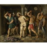 17th century Flemish school. "The flagellation of Christ". Oil on copper. Measurements: 44 x 54