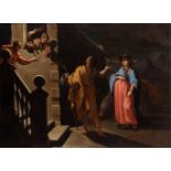 Spanish or Italian school; ca. 1700 "The Arrival of the Virgin and St. Joseph in Bethlehem". Oil