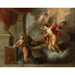 Flemish school, XVII century. "Annunciation". Oil on copper. Size: 72 x 89 cm; 85,5 x 103 cm (