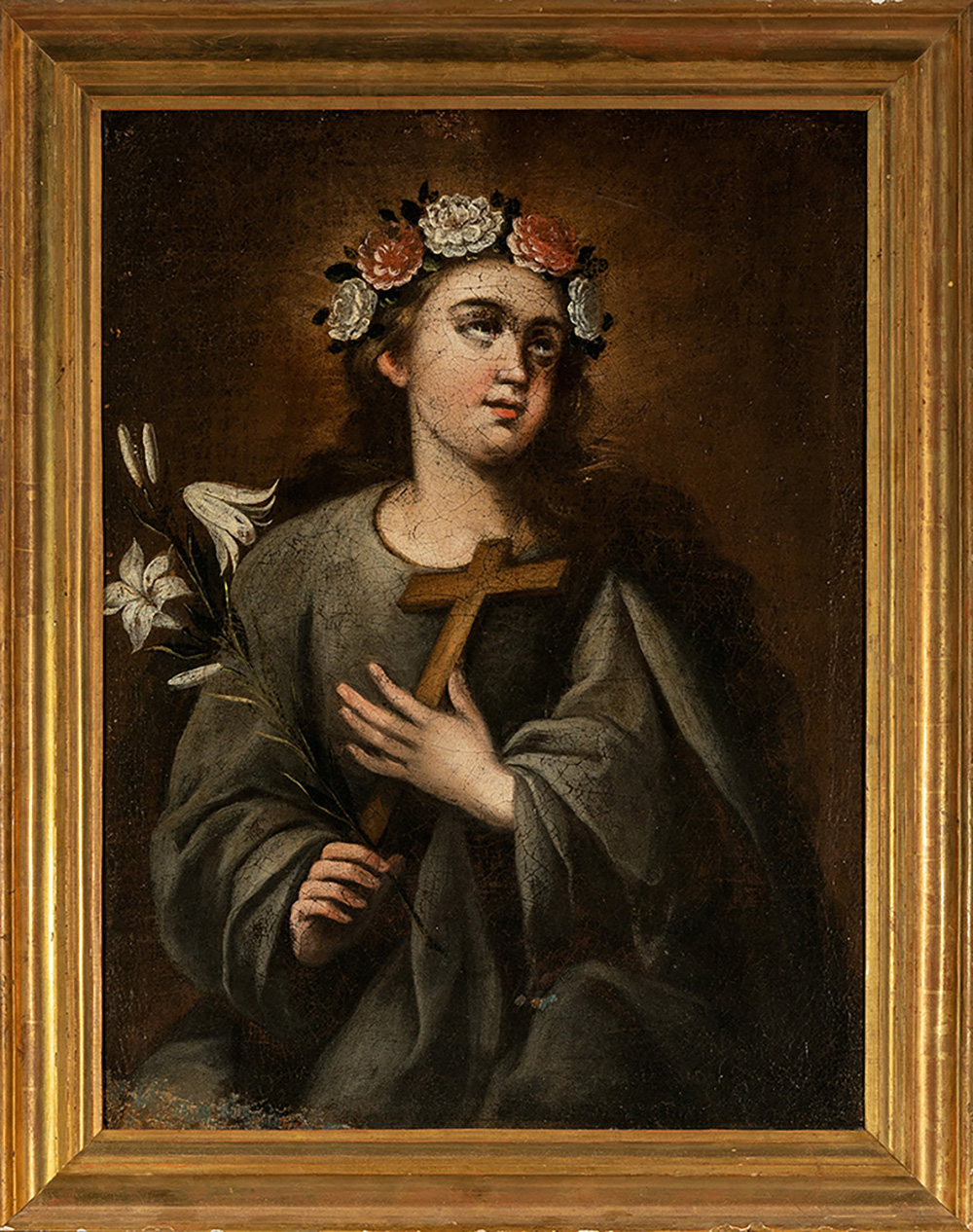 Sevillian school, late seventeenth century. "Saint Rosalia". Oil on canvas. Size: 70 x 52 cm; 83 x - Image 2 of 4