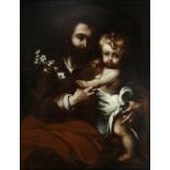 Attributed to BERNARDO LORENTE GERMÁN (Seville, 1685 - 1757). "St. Joseph with Child. Oil on canvas.