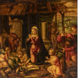 Spanish school of the first half of the XVII century. "Nativity. Oil on panel. Size: 27 x 27 cm;