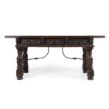 Refectory table. Spain, XVII century. Carved walnut wood and iron fasteners. Measures: 83 x 185 x 67