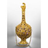 Pilgrim's flask. Italy, XIX century. Glass and gilded bronze. Measurements: 45 cm (height).