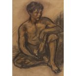 RICARD CANALS LLAMBÍ (Barcelona, 1876 - 1931). "Male nude". Charcoal on paper. Signed in the lower