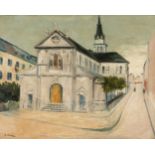 ELISÉE MACLET (Lyons-en-Santerre, 1881 - Paris 1962). "Church with characters". Oil on canvas.