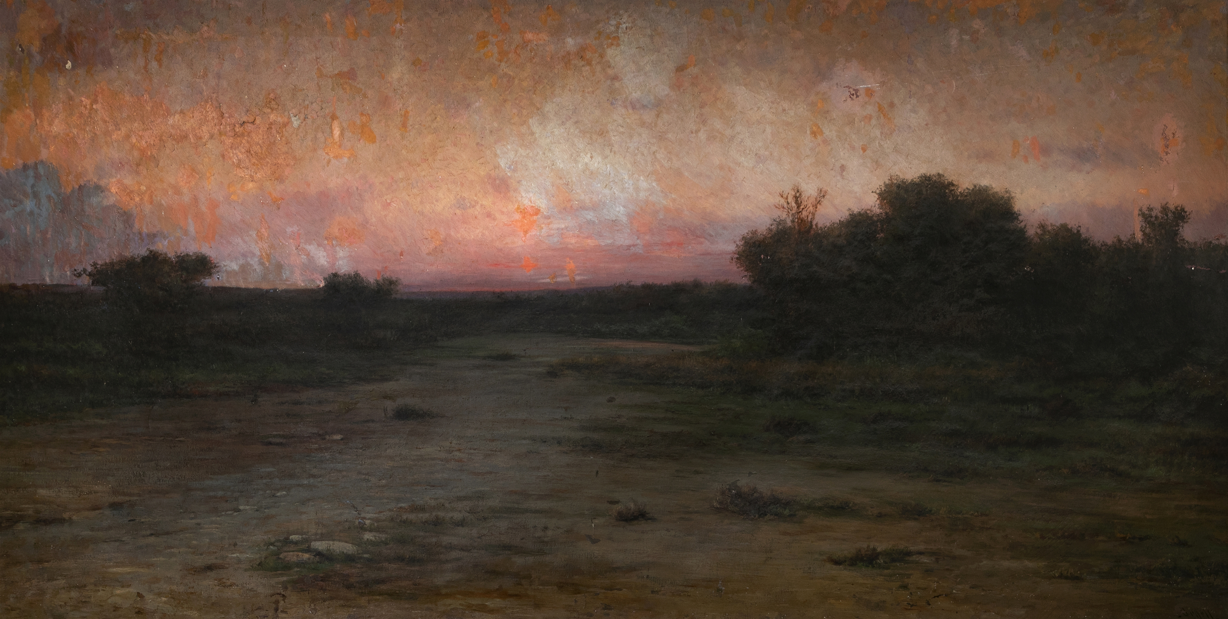 MODEST URGELL INGLADA (Barcelona, 1839 - 1919). "Landscape at sunset". Oil on canvas. Signed in