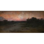 MODEST URGELL INGLADA (Barcelona, 1839 - 1919). "Landscape at sunset". Oil on canvas. Signed in