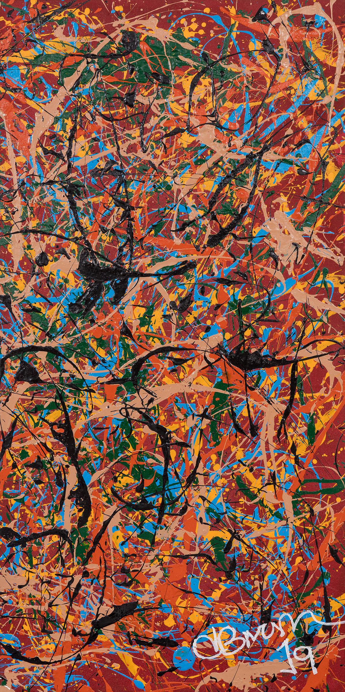 DAVID BRUSH (Madrid). "Pollock as pretext". Mixed media on canvas glued to board. Signed and dated