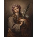 Andalusian School, XVIII century. "Saint Rosalia". Oil on canvas. Measurements: 51,5 x 52 cm; 83 x