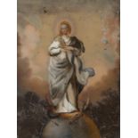 Spanish school end of XVIII century. "Immaculate Conception. Oil on glass. Measurements: 27 x 20