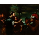 Italian school; 18th century. "Rebecca and Eliezer at the well". Oil on canvas. Relined. Presents