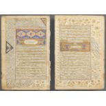 Pair of Mughal style Quran pages. India, 18th-19th century. Ink and gold on paper. Measurements: