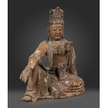 Buddha. China, XVIII century. Polychrome wood carving. Measurements: 124 x 100 x 105 cm. Gautama