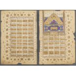 Pair of Mughal style Quran pages. India, 18th-19th century. Ink and gold on paper. Measurements: