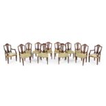 Menorcan Hepplewhite style chairs, ca.1790. 2 armchairs and 10 chairs. Walnut wood. Measurements: 94