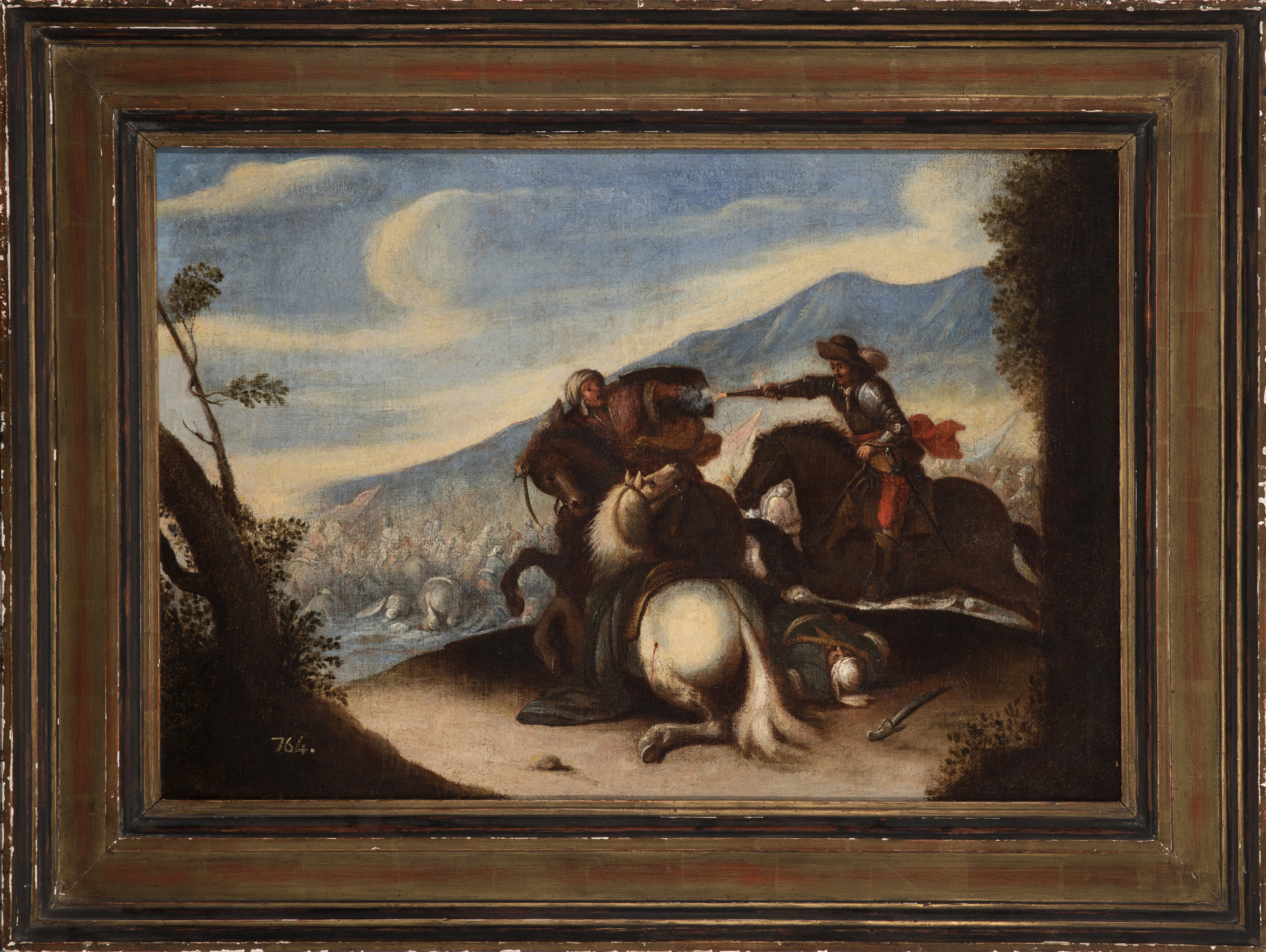 Circle of JUAN BAUTISTA DE TOLEDO (Lorca?, 1618-Madrid, 1665). "Battle scene". Oil on canvas. - Image 2 of 7