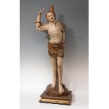 Spanish school of the XVI century. "Saint Sebastian. Carved and polychrome wood. Later base. With