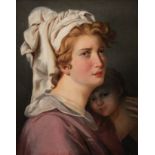 French school, pps. XIX century. "Portrait of a lady with turban and child". After Jaques-Louis