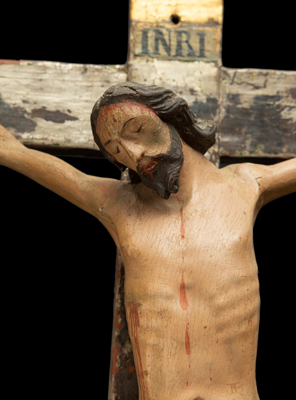 Spanish school of the XVI century. "Crucified Christ". Carved, polychrome and gilded wood. - Image 3 of 6